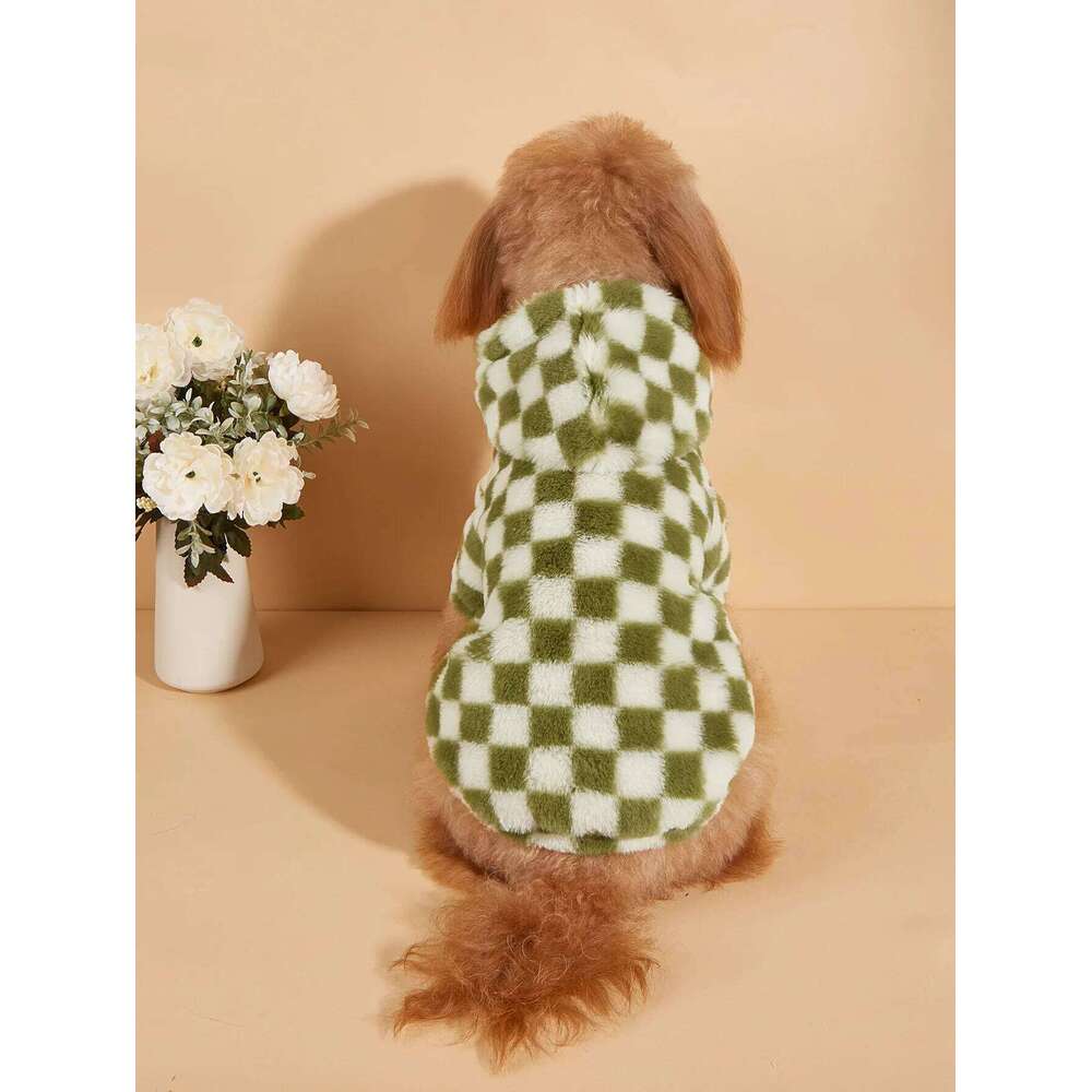 Pet Clothes Cat Puppy Hoodies Coat Plaid Sweatshirt Warm Outfits Small Medium Dog For Autumn Winter