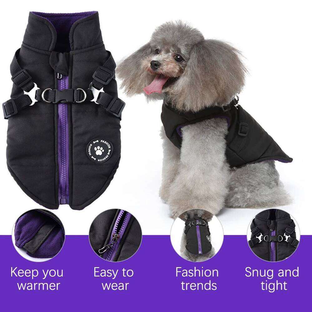 Adjustables Thicken Warm Harness Coat Waterproof Windproof Dog Jacket Autumn Winter Pet Clothes For Outdoor XJ260127