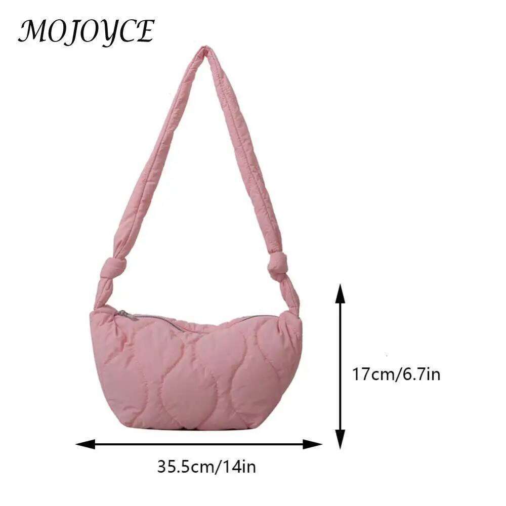 Female Puffer Shoulder Bag Trendy Soft Down Cotton Padded Tote Handbag with Zipper Solid Color Lightweight for Autumn and Winter
