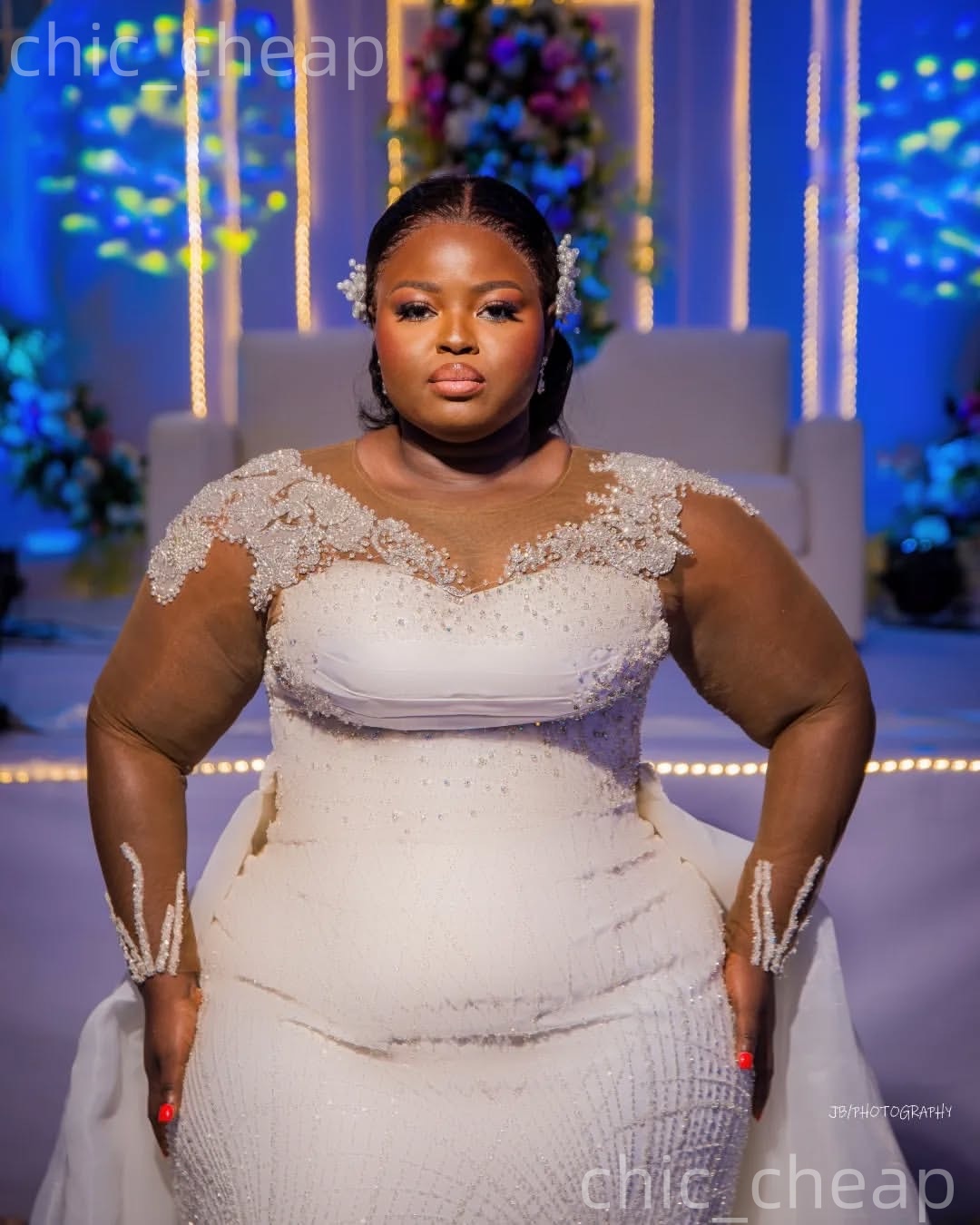 African Aso Ebi 2026 Ivory Mermaid Wedding Dress Appliques Beaded Sheer Neck Long Sleeves Detachable Train Vintage Bridal Gowns Dresses ZJ2371