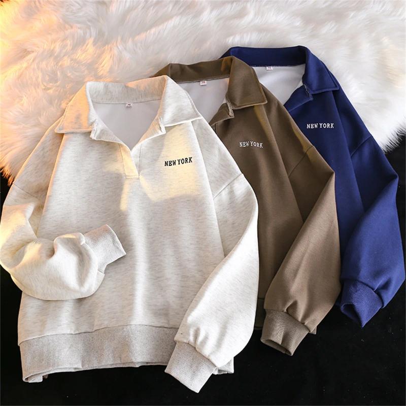 Women's Hoodies Fashion Vintage Polo Neck Women 2026 Autumn Winter Long Sleeve Pullover Tops Chic Korean Streetwear Casual Loose Top