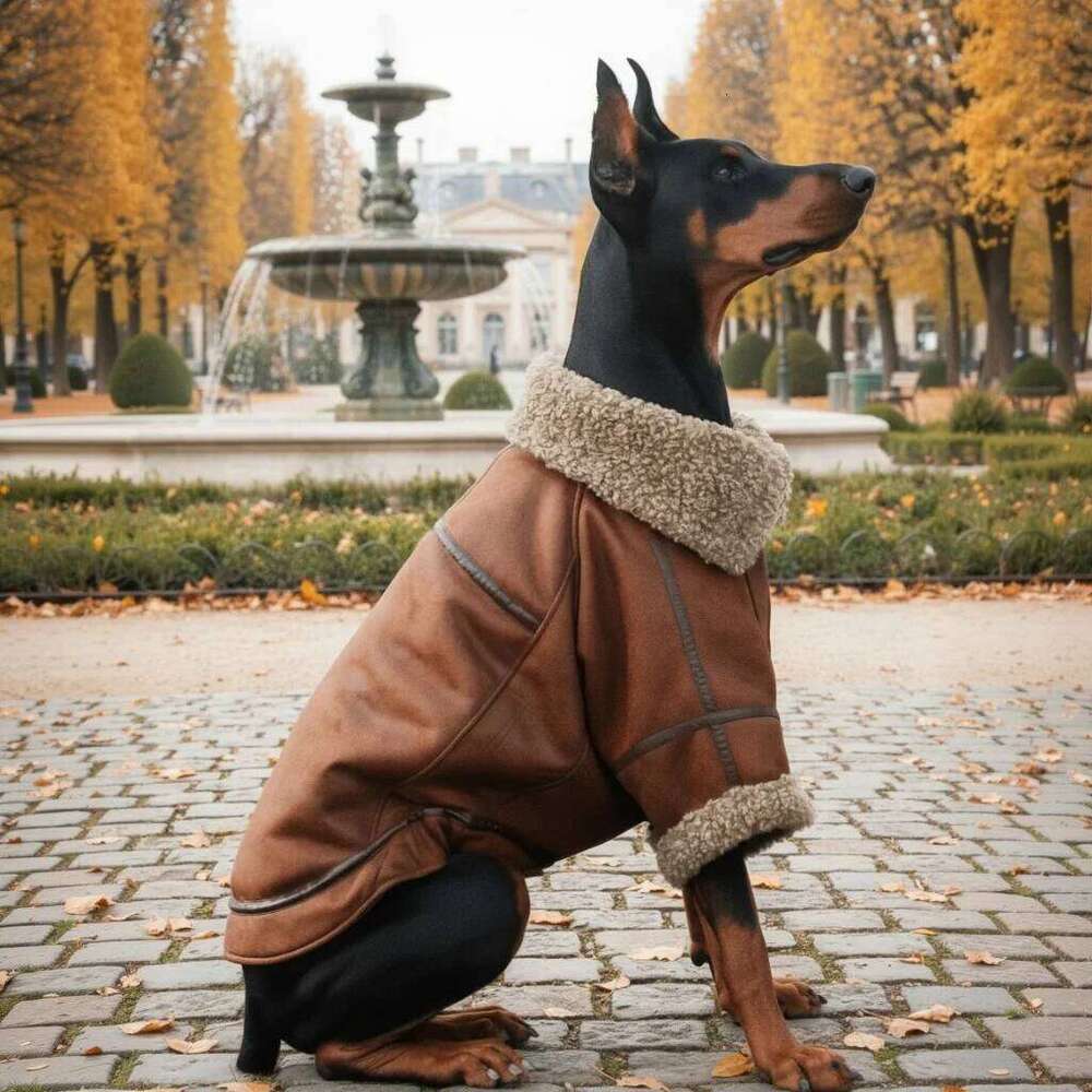 Autumn Winter Large Dogs Fleece-Lined Collared artificial Leather Jacket Personality Dog Coat Golden Retriever Border Collie XJ260127