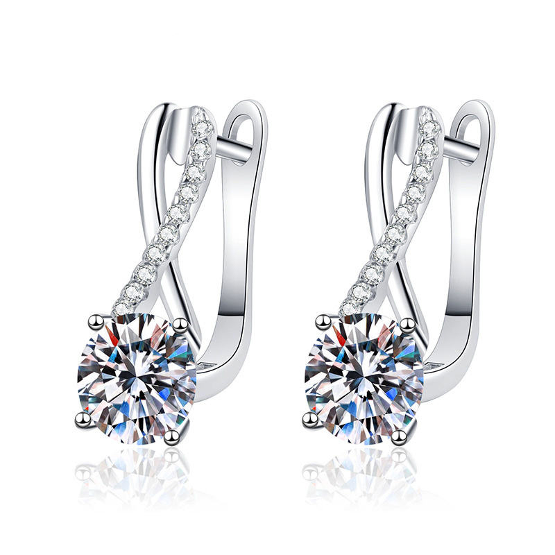 MT 925 Sterling Silver Hoop Earrings with Eternity Cross Design, Set with Cubic Zirconia, Elegant Ladies' Jewelry with gift box