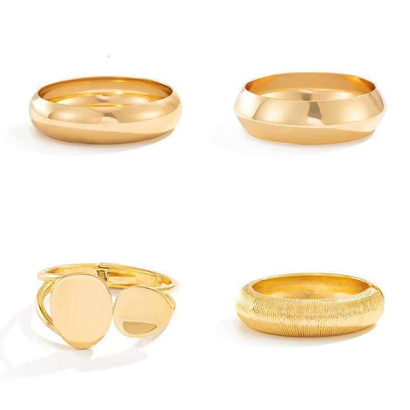 Ingemark 4 Style Vintage Irregular Ellipse Smooth Curved Bracelets Women Trendy Punk Arc Striped Openning Spring Bangle Jewelry XJ260127