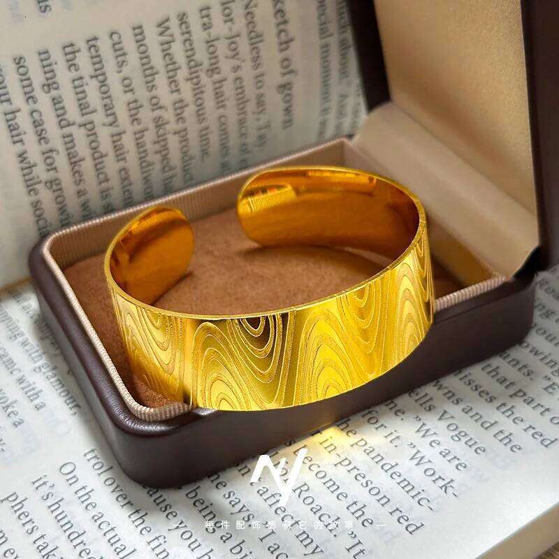 Luxury 24K 9999 Pure Gold real gold Women's Ins Style Popular Geometric Ripple Opening Bracelet XJ260127