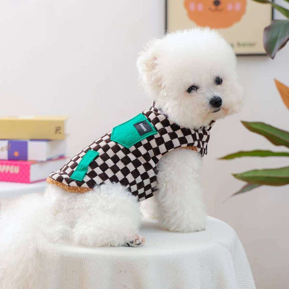 Chessboard Double-Sided Vest Coffee White Grid Dog Thickened Warm Winter Pet Jacket For Dogs And Cats