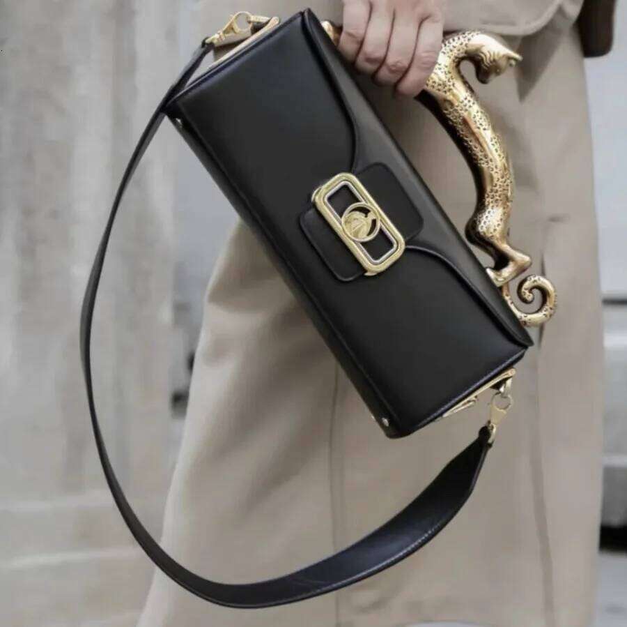 Square Cowhide Fashion Personality Versatile Party Shoulder With The Same Leopard Handle Bag High-End Feeling Women's Bag. Kl928