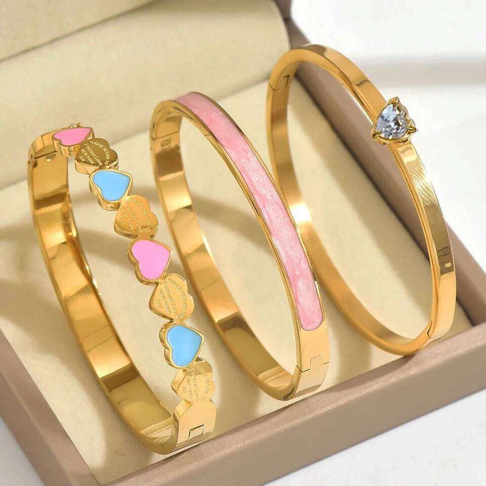 Yupsk 1/3pcs Fashion INS Style Pink Heart Stainless Steel Bracelet Set for Women Exquisite Christmas Jewelry Gift XJ260127
