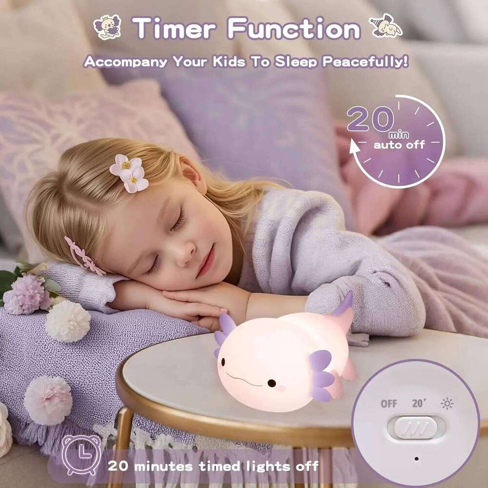 Night Light for Kids,Cute Purple Axolotl ,LED Squishy Nursery Nightlight, Soft Silicone Novelty Animal Bedside Lamp Z260127
