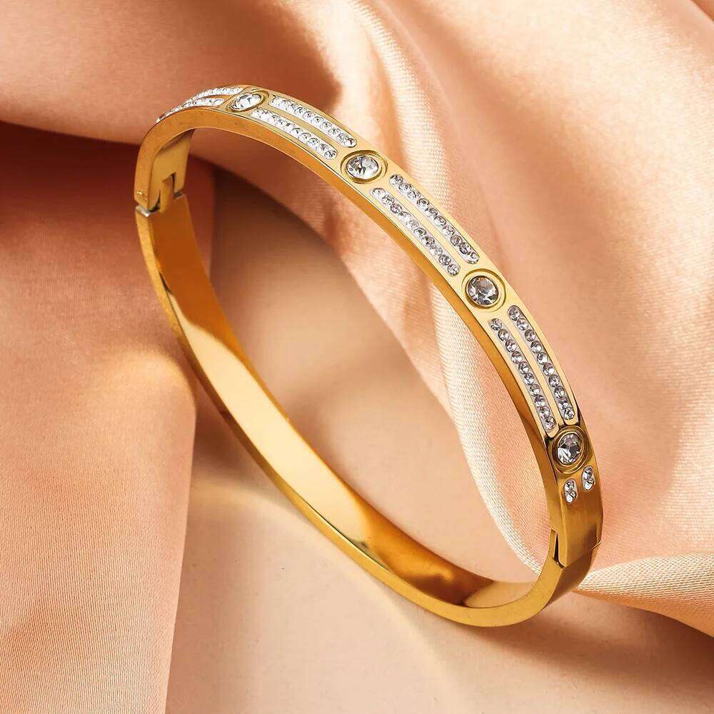 New Double Row Zircon Star Stainless Steel Bracelet, Women's Lightweight Luxury Fashion Hand Accessory XJ260127