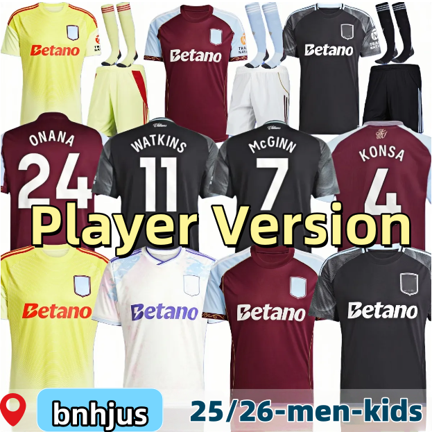 Aston Villashirt 25 26 Soccer Jersey BAILEY MALEN 150th Home Away Third 2025 2026 McGINN ONANA WATKINS KONSA MARTINEZ Men Kids Kit Football Shirt top Set 999
