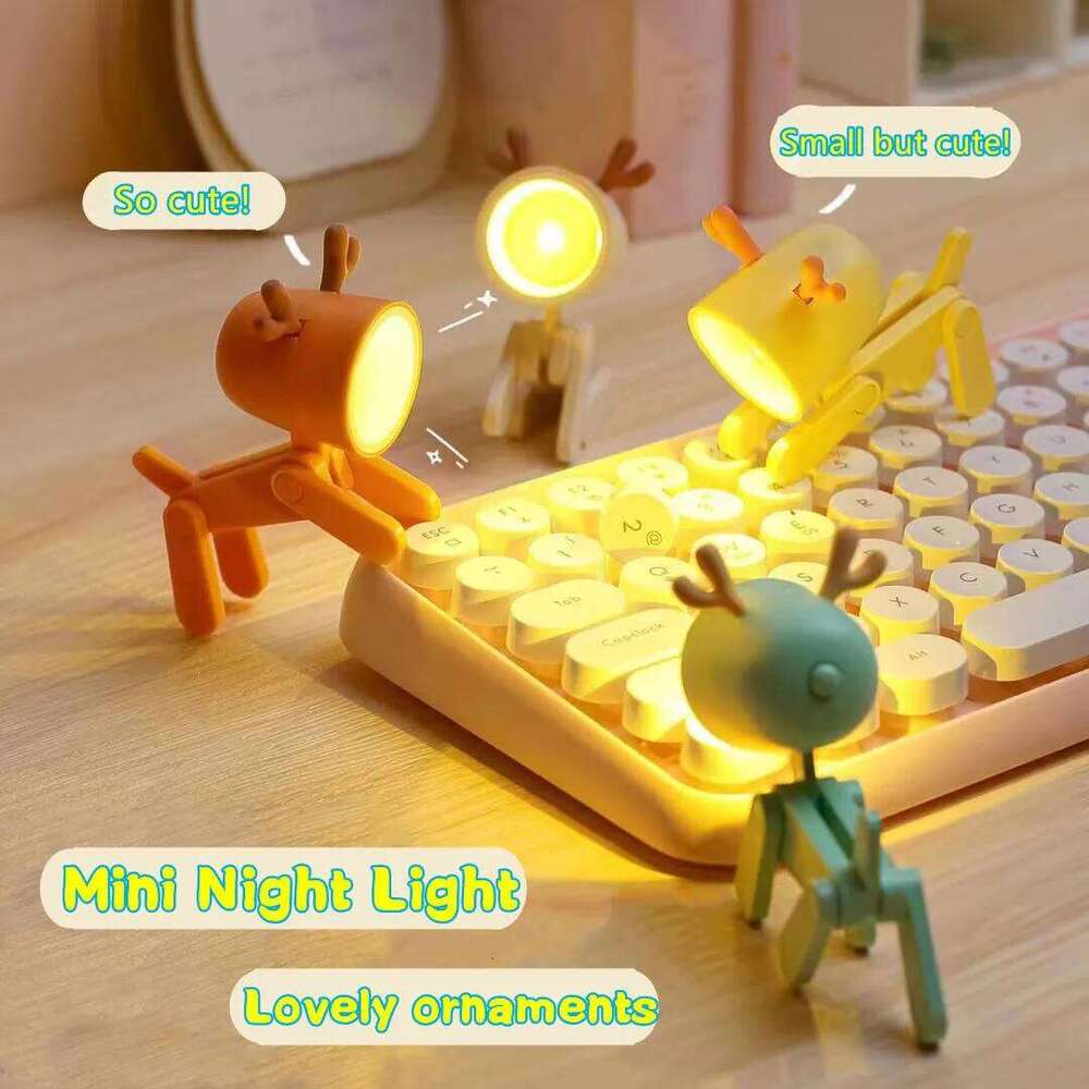 Mini LED Night Light Cute Cartoon Puppy Deer Dinosaur Desk Lamp Desktop Ornament Bedroom Table Lights Children Holiday Gifts Z260127