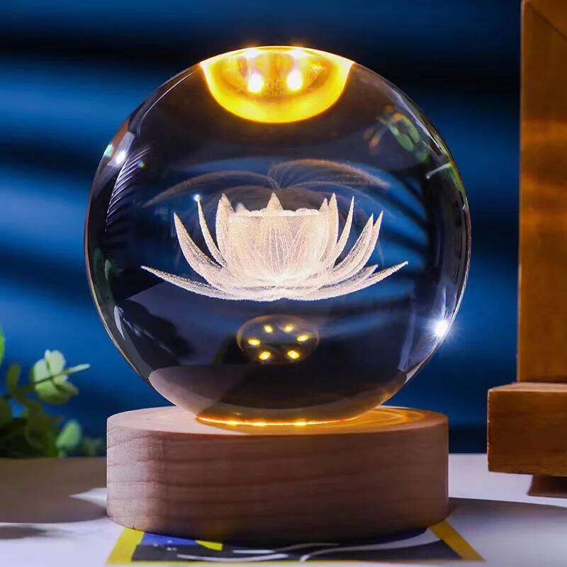 1pc 3D Lotus crystal ball color laser engraving night light, holiday gifts, for friends, colleagues, wife, parents, Christmas, V Z260127
