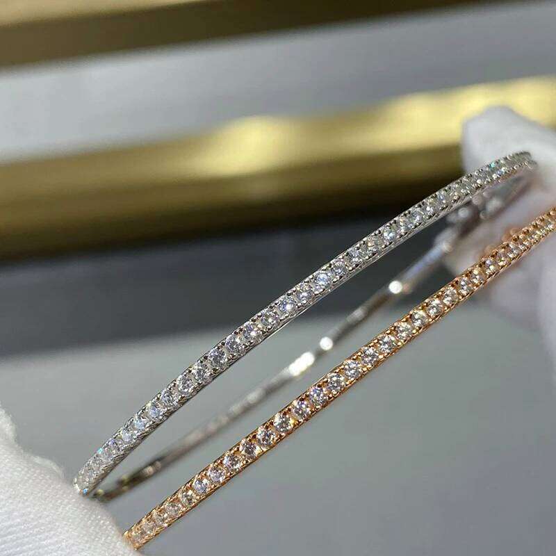 Quality Brand Pure 925 Sterling Silver For Women Gold Move Diamond Wedding Jewelry Around Rivet 6cm Bangle XJ260127