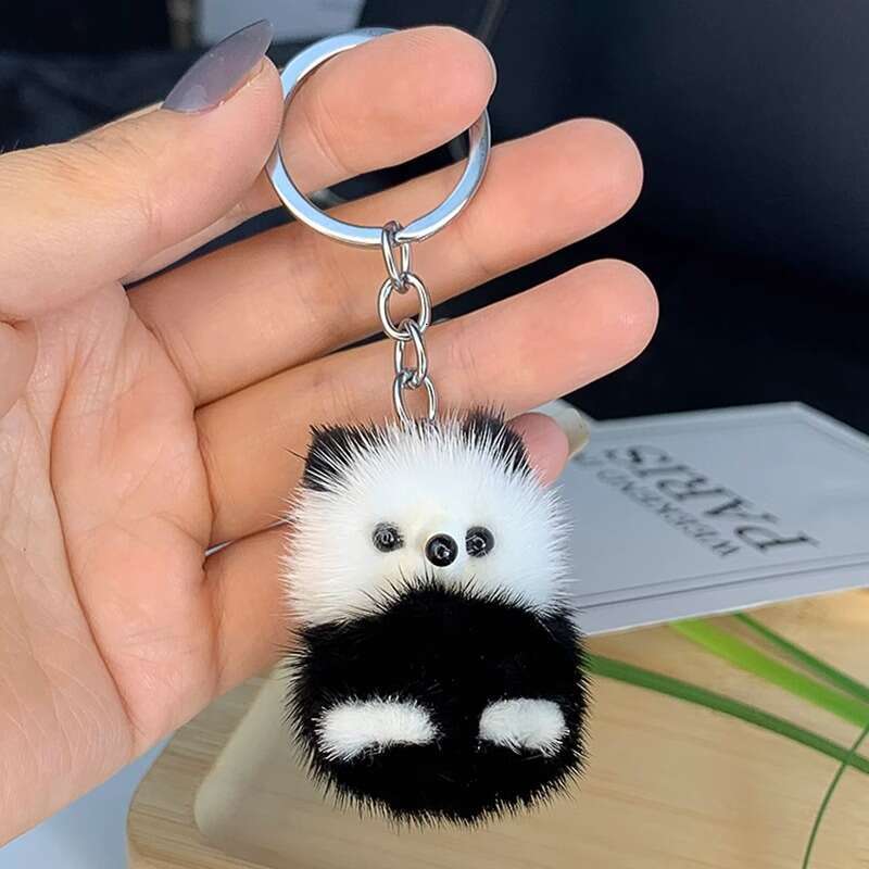 Wholesale Real Mink Fur Little Car Keychain Cute Plush Doll Bag Panda Small Pendant S260126