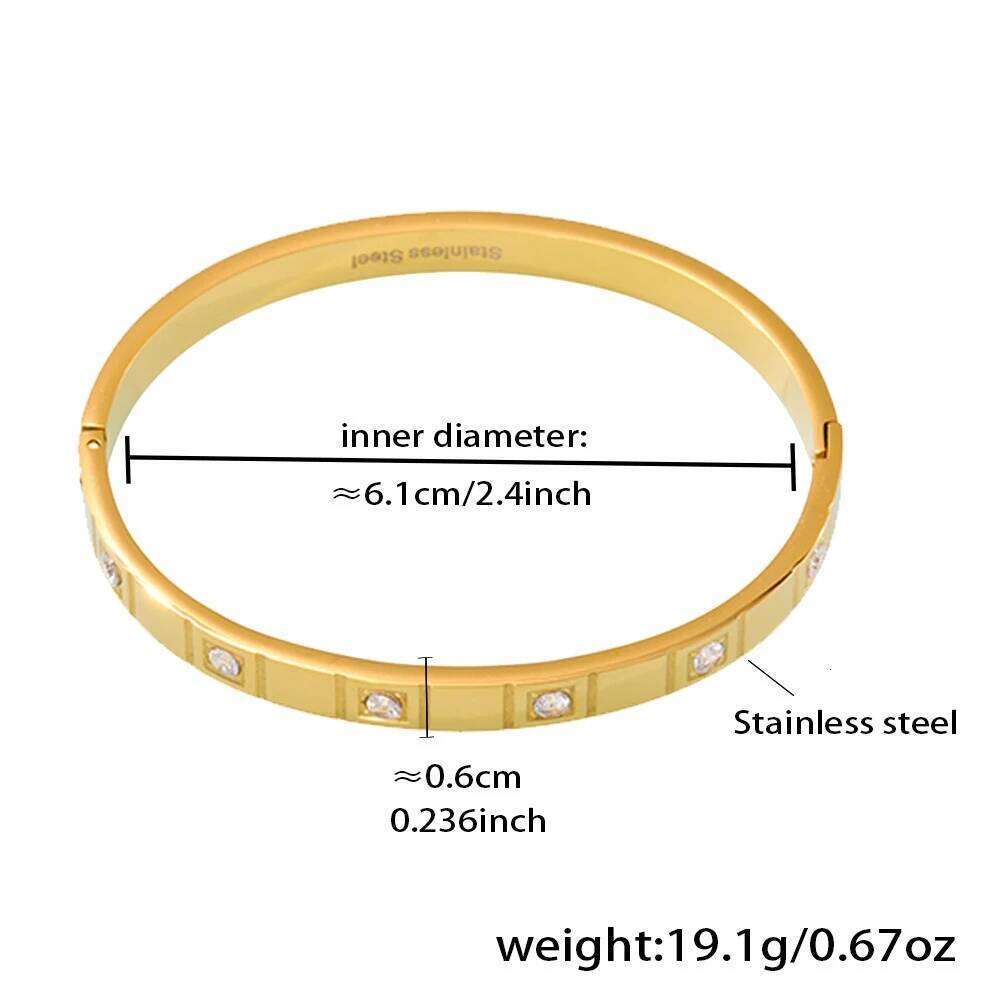 62mm Real Gold PVD Plated Stainless Steel Shining Zircon Bracelet Bangle Tarnish Resistant Texture Personalized Wrist Jewelry XJ260127