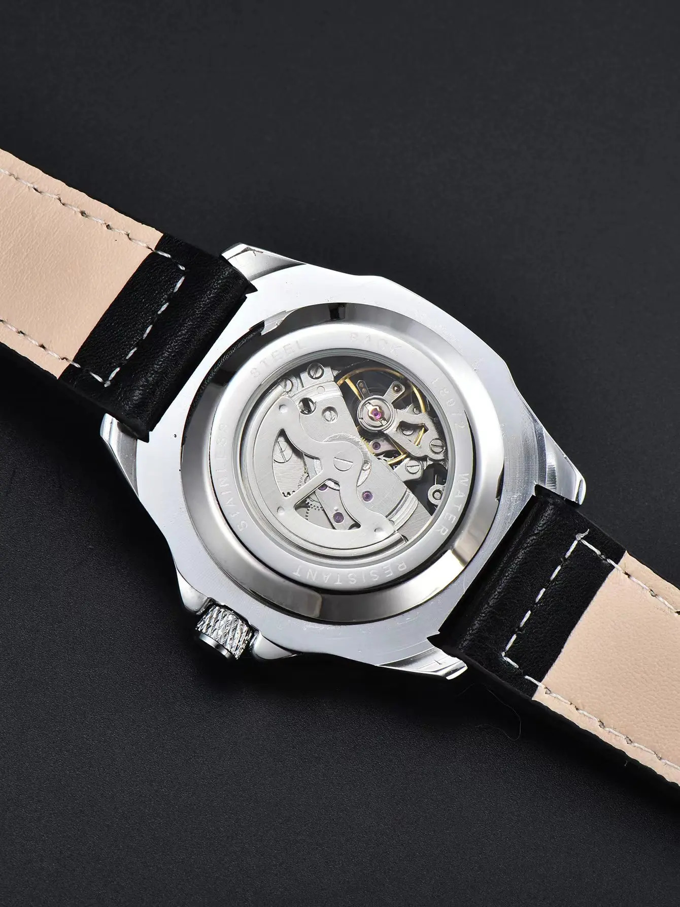 LONGLUX automatic watch sport style wholesale mechanical wristwatches fashion hollow leather mens watch men gift 260120