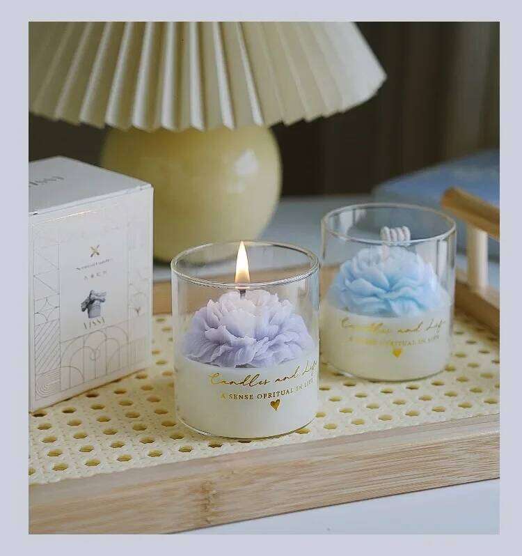 Handmade Peony Flower Glass Cup Scented Soy Wax Candles for Aromatherapy Wedding Birthday Candle Home Party Decoration Y260127