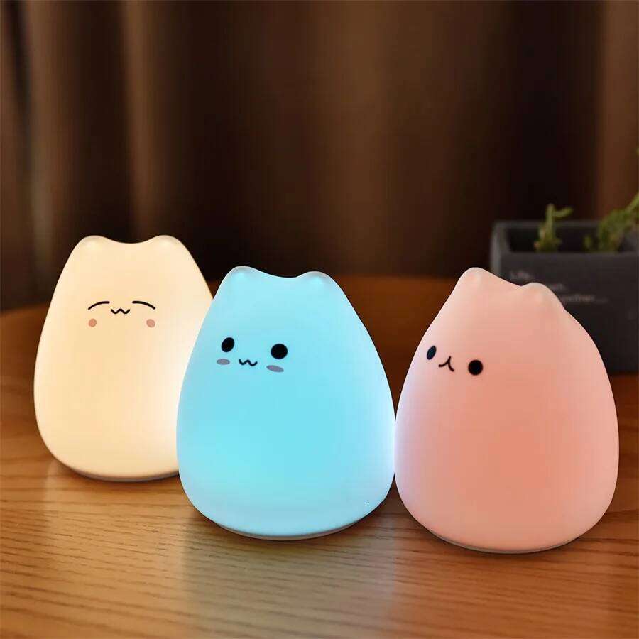 LED Night Light For Children Baby Kids soft Silicone Touch Sensor 7 Colors cartoon Cat sleeping lamp home bedroom decoration Z260127