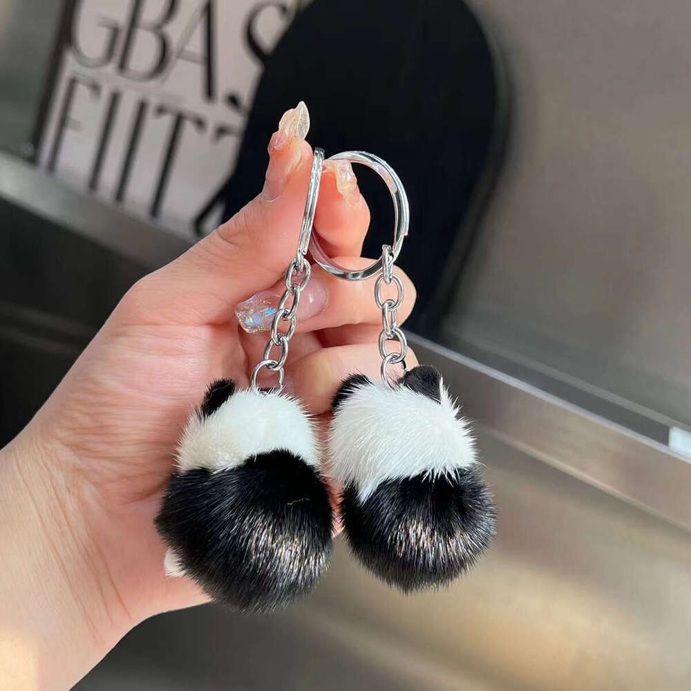 Wholesale Real Mink Fur Little Car Keychain Cute Plush Doll Bag Panda Small Pendant S260126