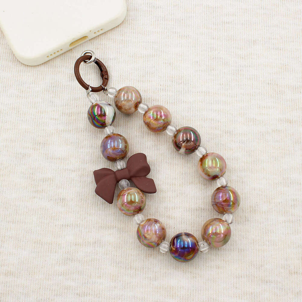 INS Korean Style Bowknot Chain Beaded Lanyard Phone Case Bag Pendant Handmade Keychain S260126