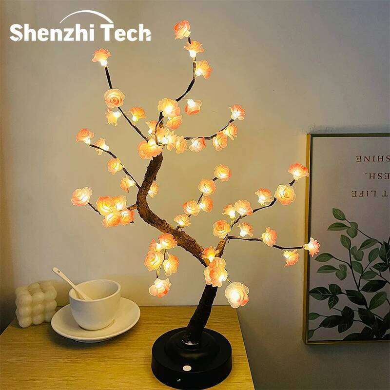 LED Light, Pink Table Lamps, Battery/USB Powered Artificial Flower Bonsai Tree Lamp,for Gifts Room Office Party Deco Z260127