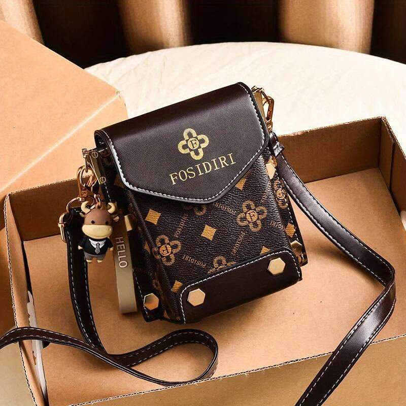 Women's Fashionable Faux Leather Crossbody with Floral, Geometric Pattern, Magnetic Closure, Adjustable Strap,Everyday Bag