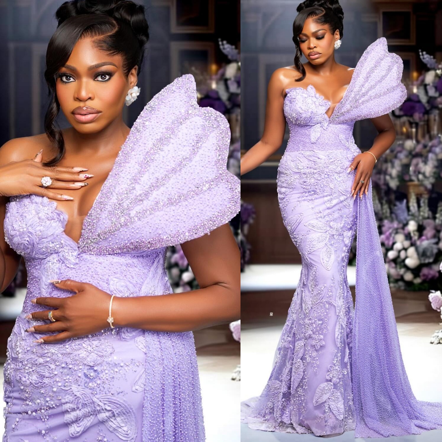 Aso Ebi Lilac Mermaid Prom Dresses 2026 Beaded Pearls Floral Lace One Shoulder Evening Formal Party Second Birthday Engagement Gowns Dress For Special