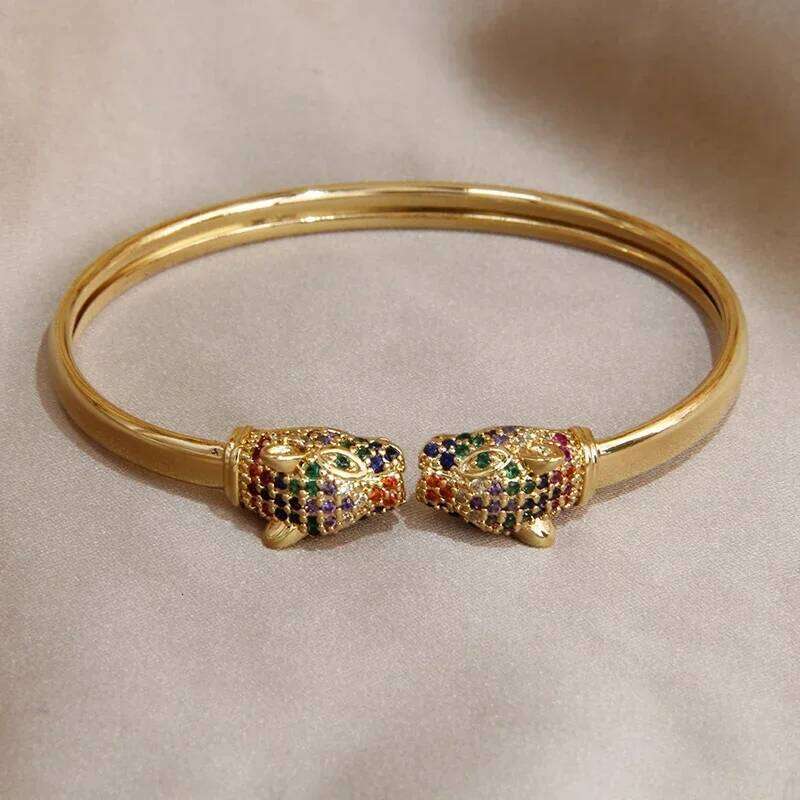 Classic Leopard Crystal Open Bangles&bracelets for Women Fashion Brand Jewelry Punk Style Animal Chunky Bangles XJ260127