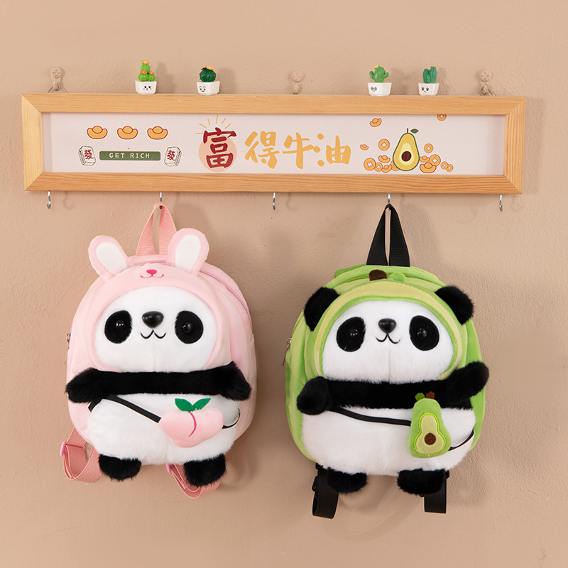 New Plush Toy Handsome Children's Panda Doll Avocado Strawberry Backpack Wholesale