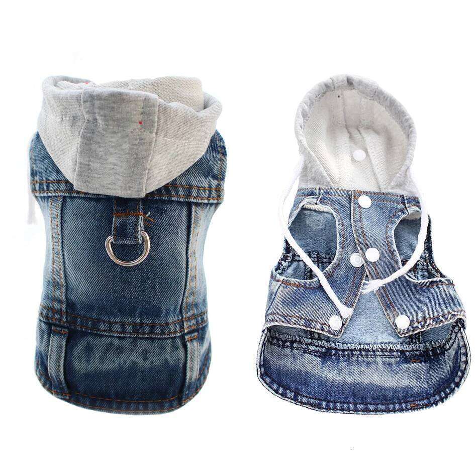 Stylish Denim Dog Jacket with D-Ring, Cozy Spring/Fall Jeans Hoodie Coat for Small Medium Dogs, Pet Outerwear Puppy Clothes XJ260127