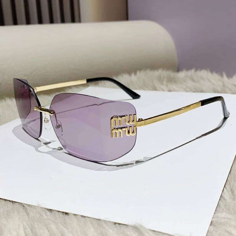 1pc Classic Sun Glasses Female Funky Metal Luxury Rimless Sunglasses Women Brand Rivets Rectangle Gradient Curved Shades Z260127