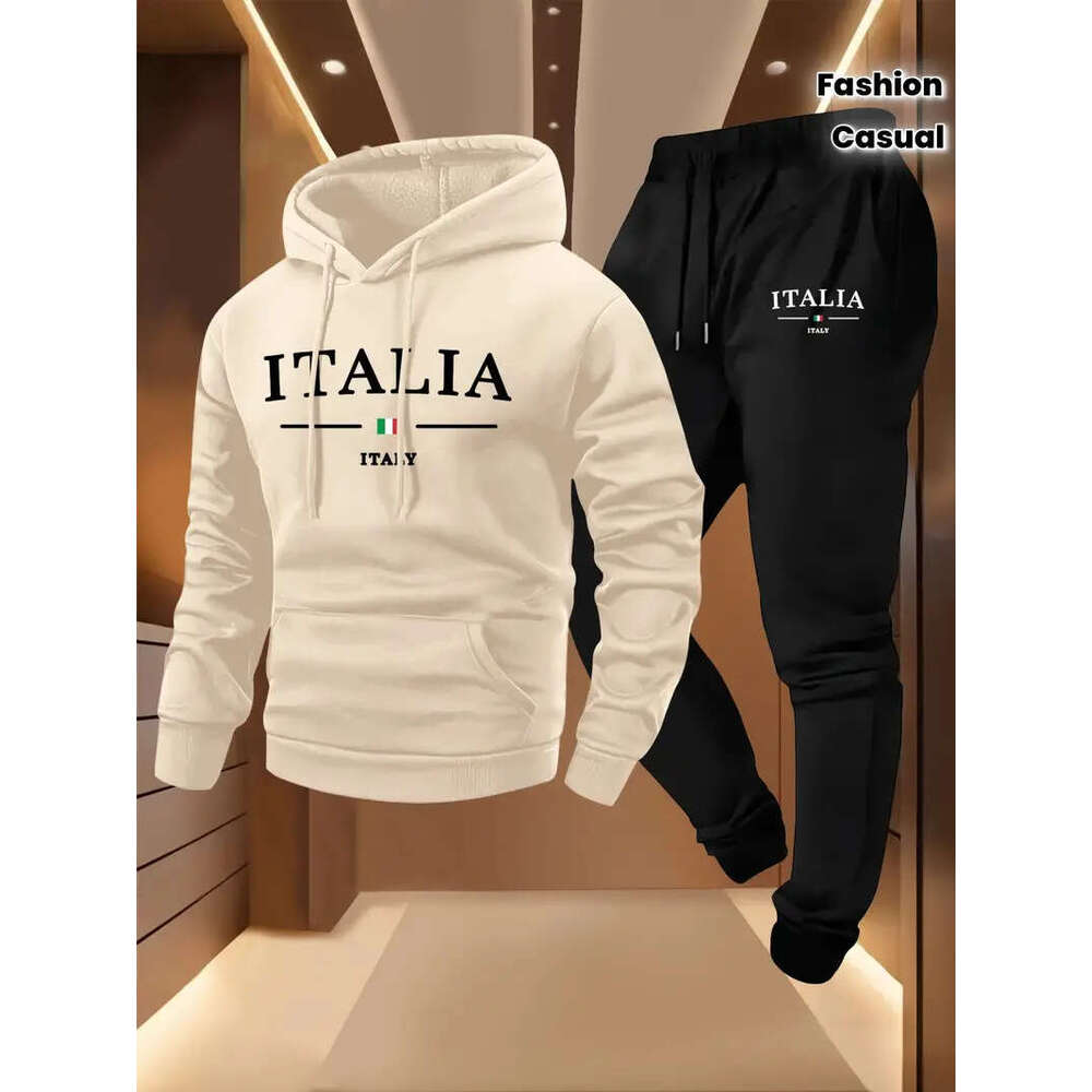 Mens Flce Warm Hoodies Sets MILANO Printing Tracksuit Hooded Sweatshirt Drawstring Pants Sportswear Two-piece suit X251215