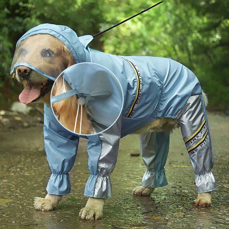 HOOPET Big Dog Tail Jumpsuit Raincoat for Large Dogs with Reflective Strips Tow Hole Labrador Waterproof Jacket XJ260127