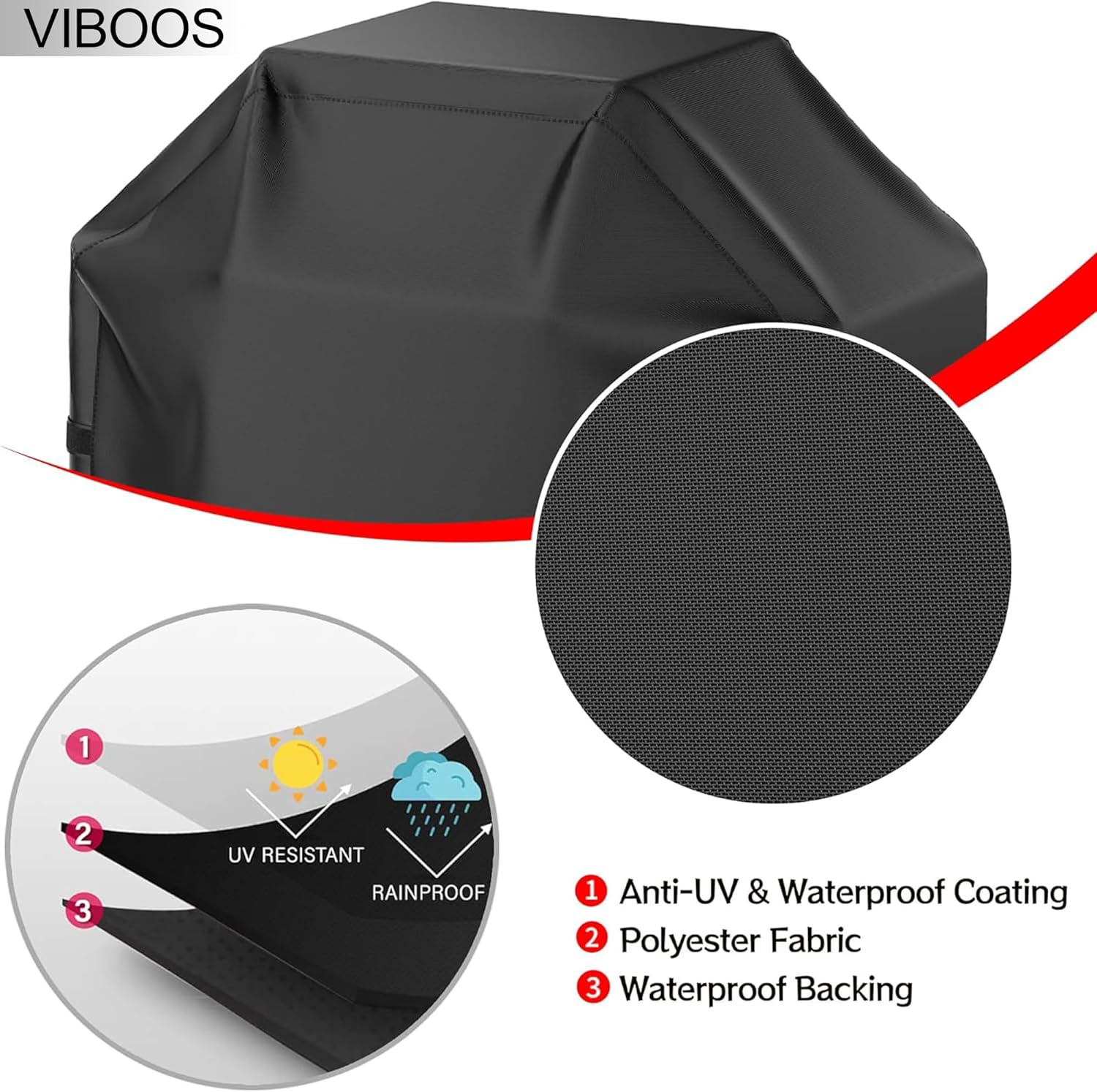 Grill Cover, 58 inch BBQ Gas Grill Cover for Outdoor Grill, Waterproof, Anti-UV, Rip-Proof, Fade Resistant Material, Barbecue Cover with Hook-and-Loop