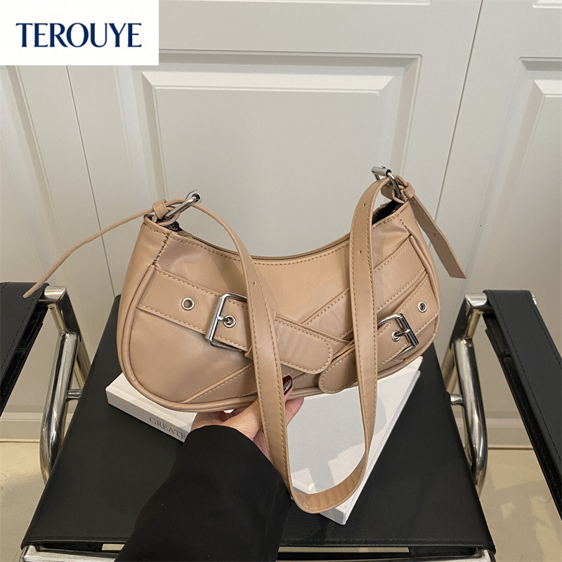 TEROUYE French fashion style rectangular women's armpit bag autumn and winter new item niche Y2K motorcycle bag retro luxury