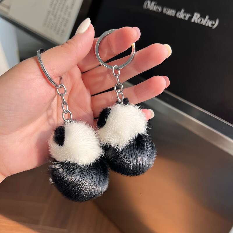 Cute Real Mink Fur Little Panda Car Keychain Pendant Plush Doll Backpack Decoration Small Gift S260126 ed0