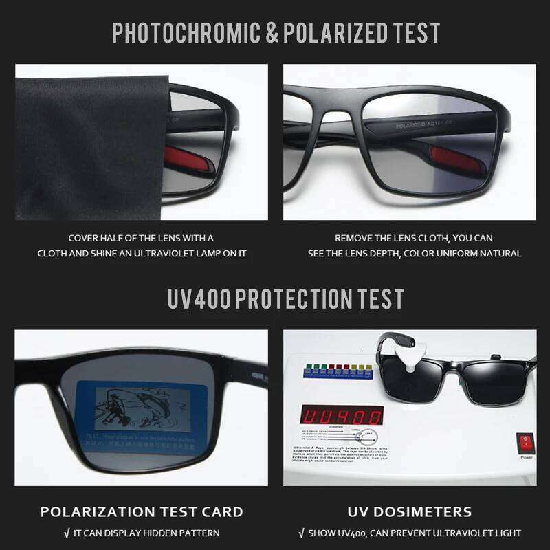 KDEAM Ultra Light Rectangular Photochromic Sunglasses Men Polarized TAC 1.1mm Thickness Lens UV400 Sun Glasses Women Cat.3 CE Z260127