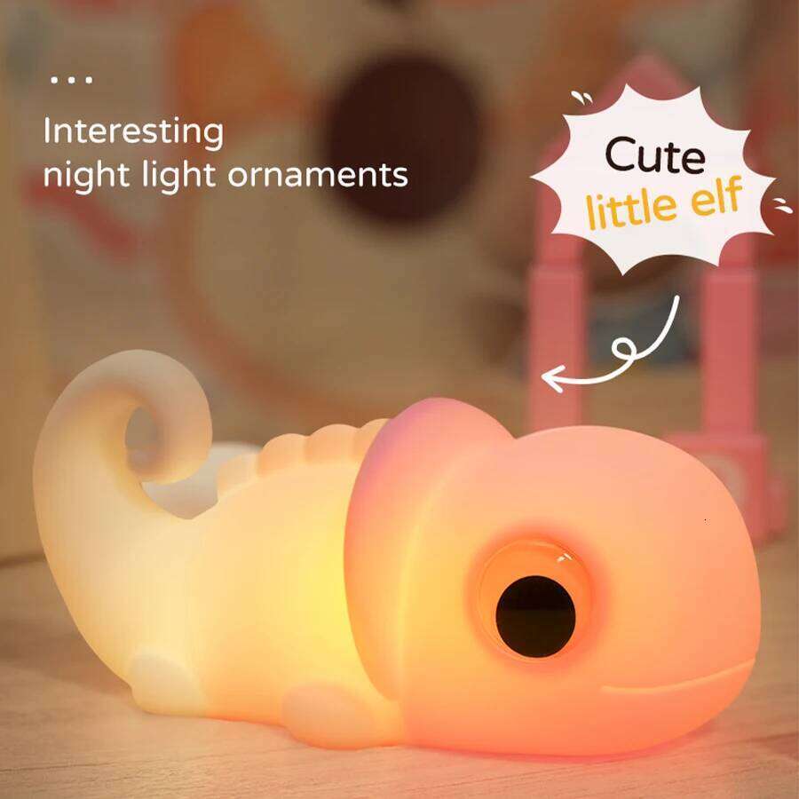 Chameleon Silicone Night Light Soft Nursery Nightlight,Rechargeable Dimmable LED Squishy Novelty Animal Bedside Lamp,Kid Gifts Z260127