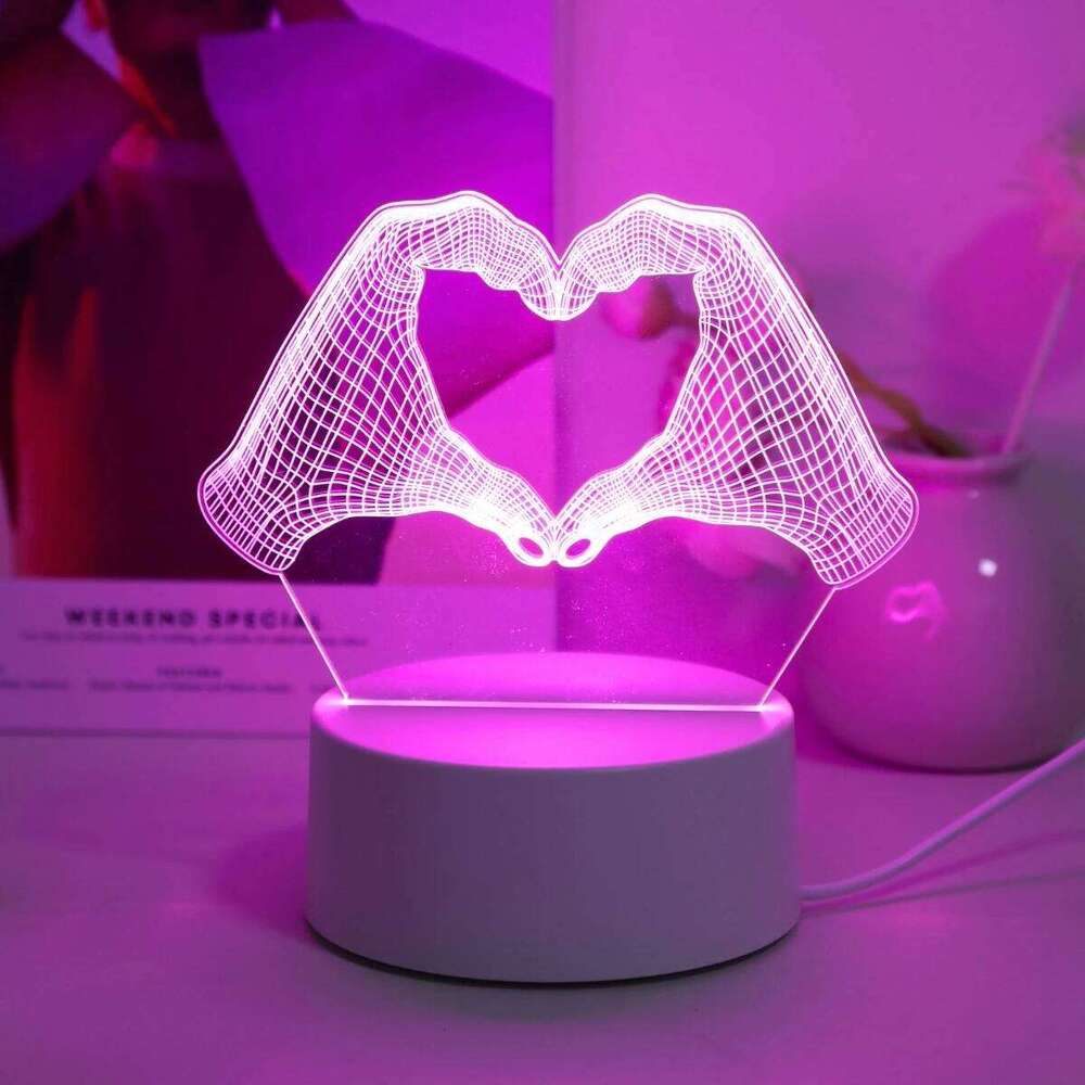 3D Two Hand Heart Night Home Desktop Christmas Decoration Fancy Lighting LED Room Birthday Gift Light Z260127