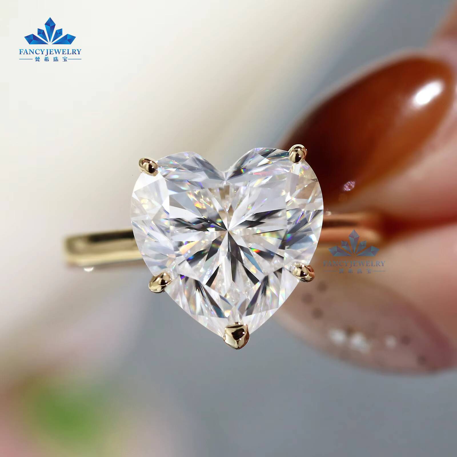Luxury Jewelry Custom S925/10K/14K/18K Heart-Shaped Moissanite Rings 2Ct 3Ct 4Ct Wedding Engagement Jewelry for Women