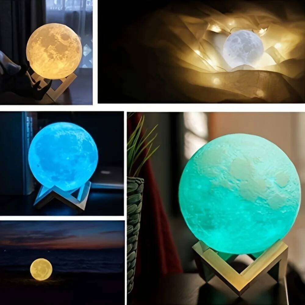 16 Colors 3D Printed Moon Lamp USB Plug LED Night with Wooden Stand Remote Control Adjustable Brightness Table Light Z260127