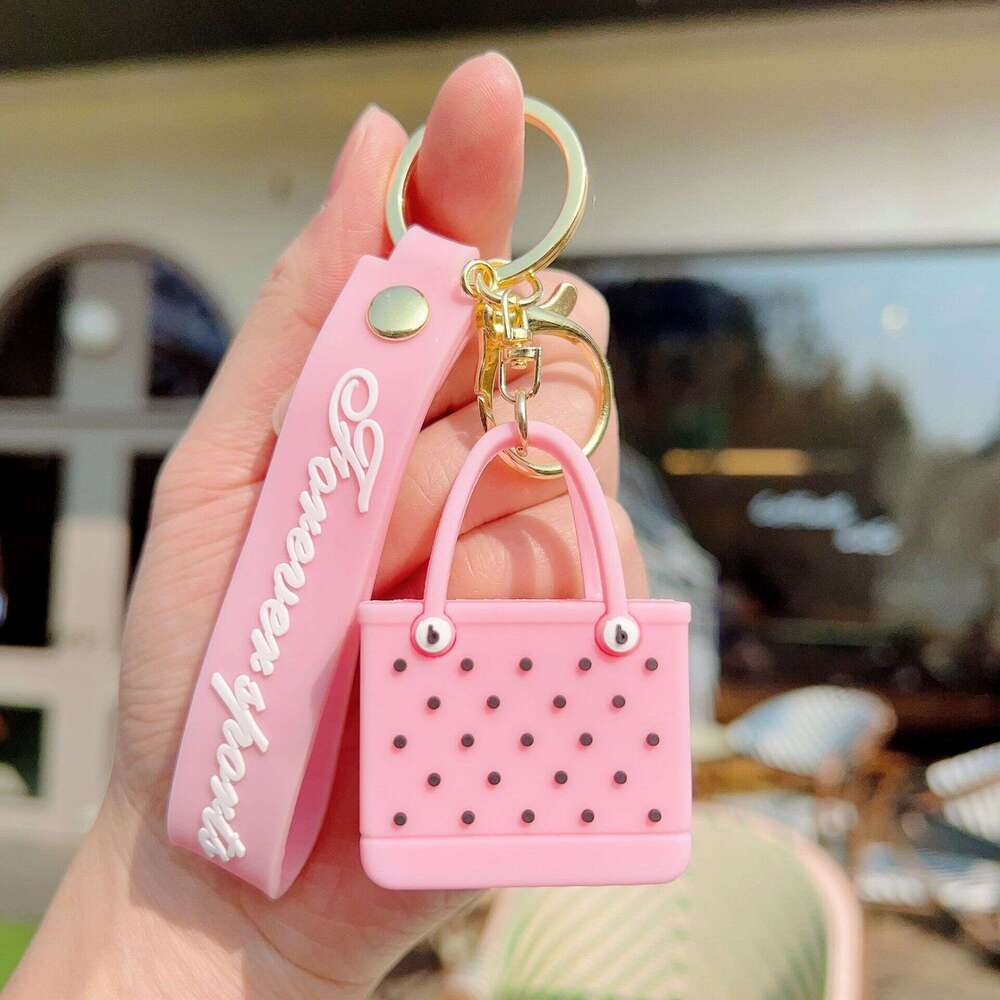Hot-Selling Fashion Beach Keychain Imitation EVA Outdoor Basket Women's Hole Bag Pendant Cross-Border Small Gift S260126