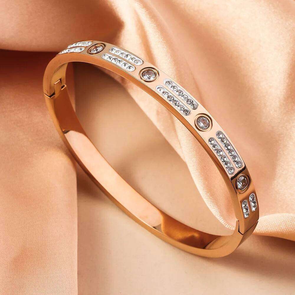 New Double Row Zircon Star Stainless Steel Bracelet, Women's Lightweight Luxury Fashion Hand Accessory XJ260127