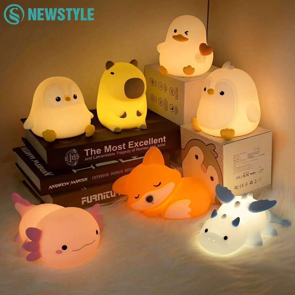 Cute Penguin Light Kids Bedroom Rechargeable Animal Silicone Nursery Night Lamp Touch Control Nightlight for Baby Gift Z260127