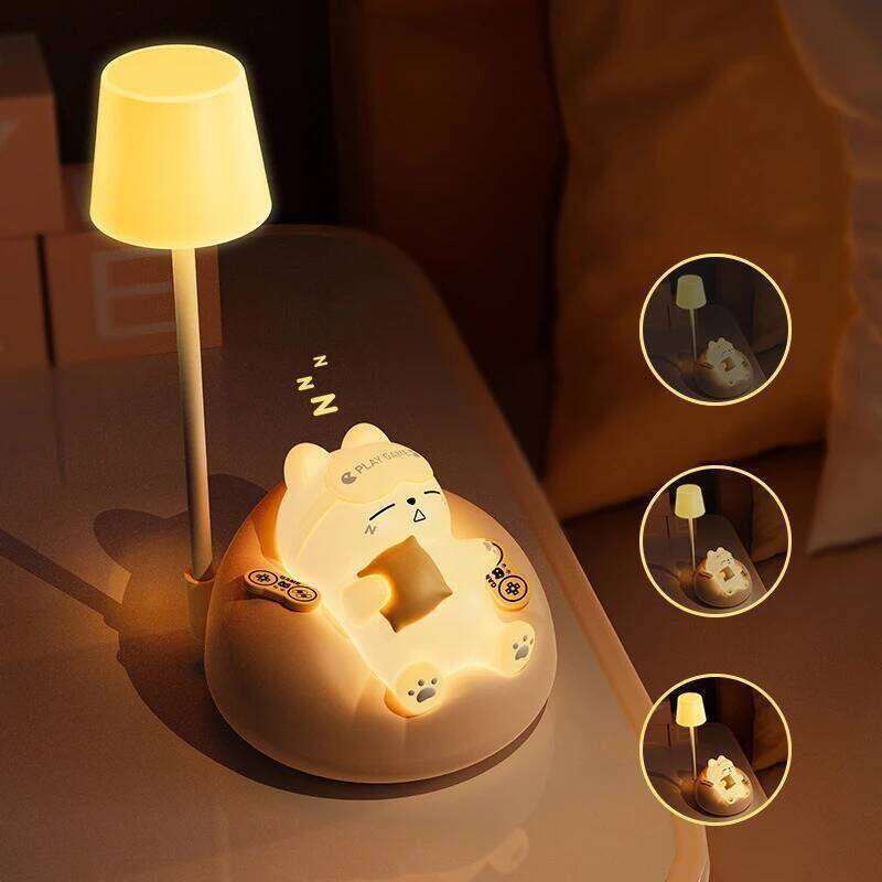 LED Table Night Light Cartoon Cute Pet Animal Bear Pig Cat Dog USB Recharge Battery Child Eye Protection Warm White Desk Lamp Z260127