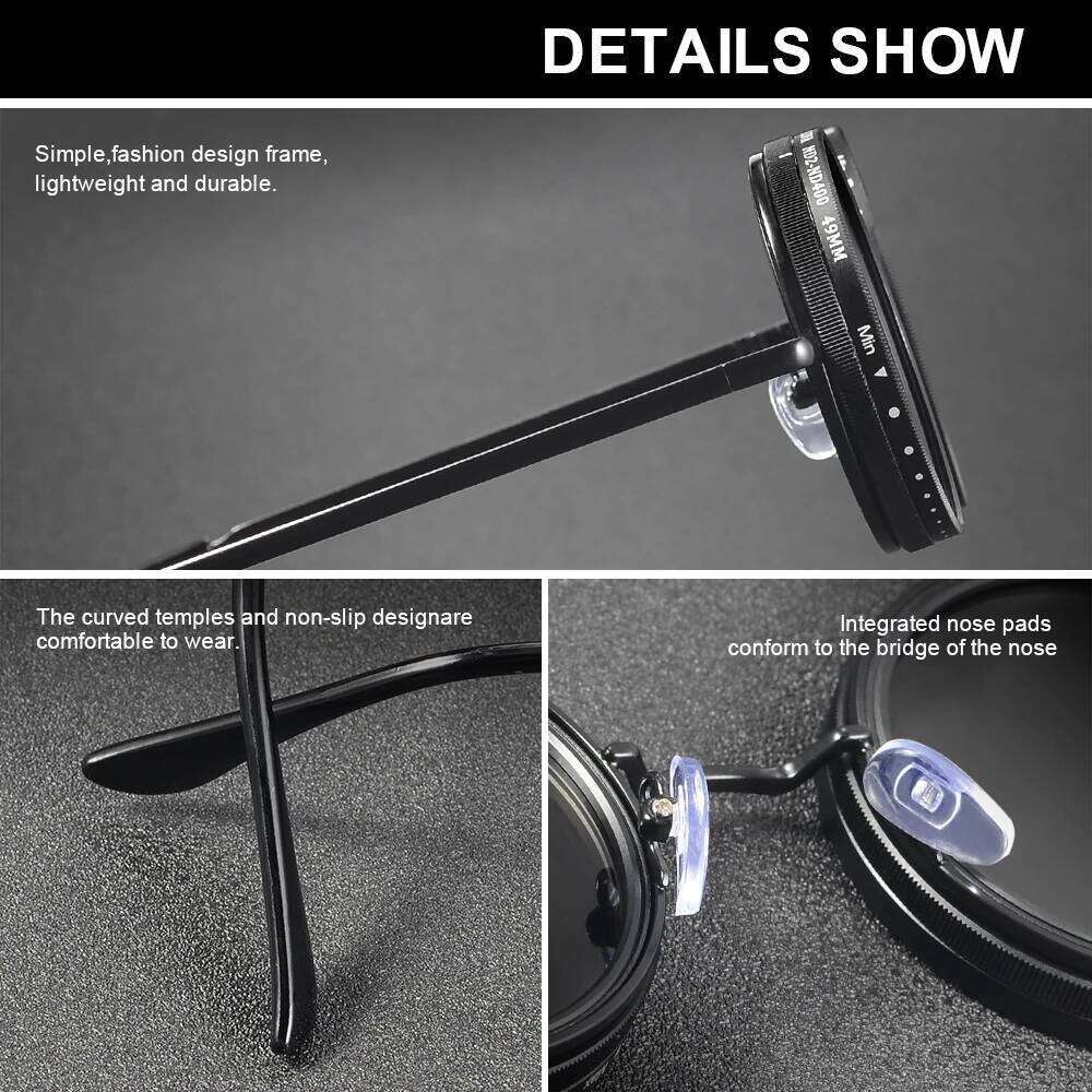 2026 CRIXALIS Adjustable Tint Sunglasses Men 1-9 Gears Round Polarized Glasses Women with ND Filter Lens Beach Shady Fishing Driving 26Y0127