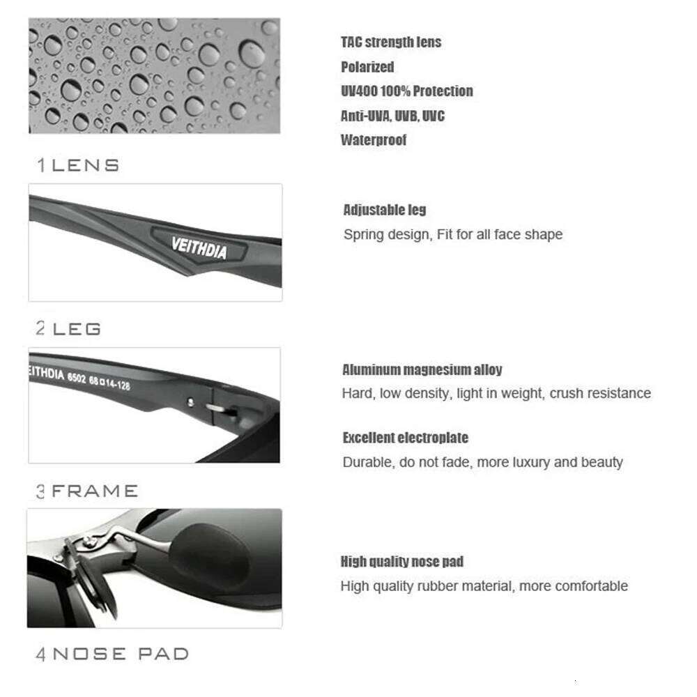 VEITHDIA Aluminum Magnesium Men's Polarized VU400 Sun Glasses Night Vision Mirror Male Eyewear Sunglasses Goggle Oculos 6502 Z260127