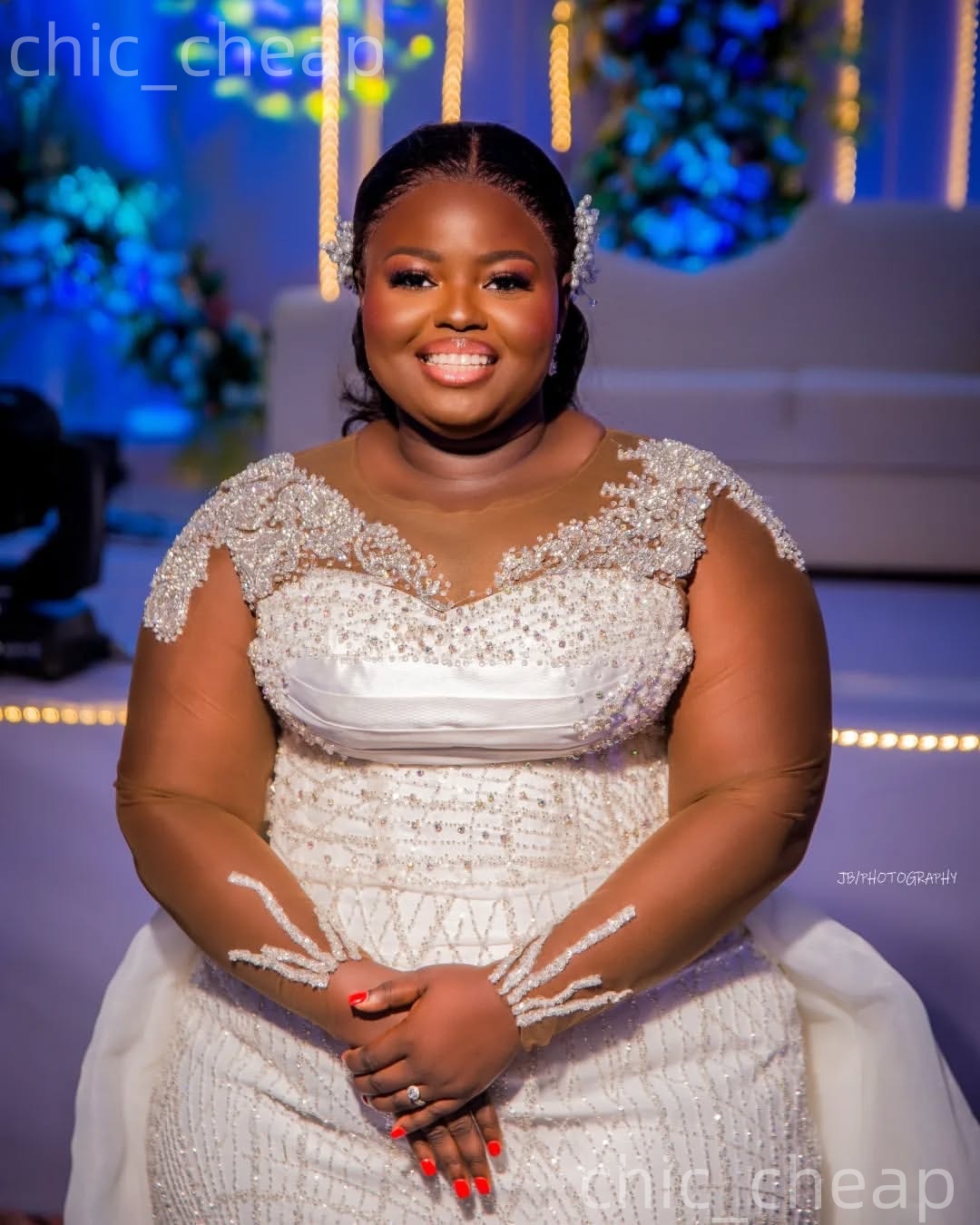 African Aso Ebi 2026 Ivory Mermaid Wedding Dress Appliques Beaded Sheer Neck Long Sleeves Detachable Train Vintage Bridal Gowns Dresses ZJ2371