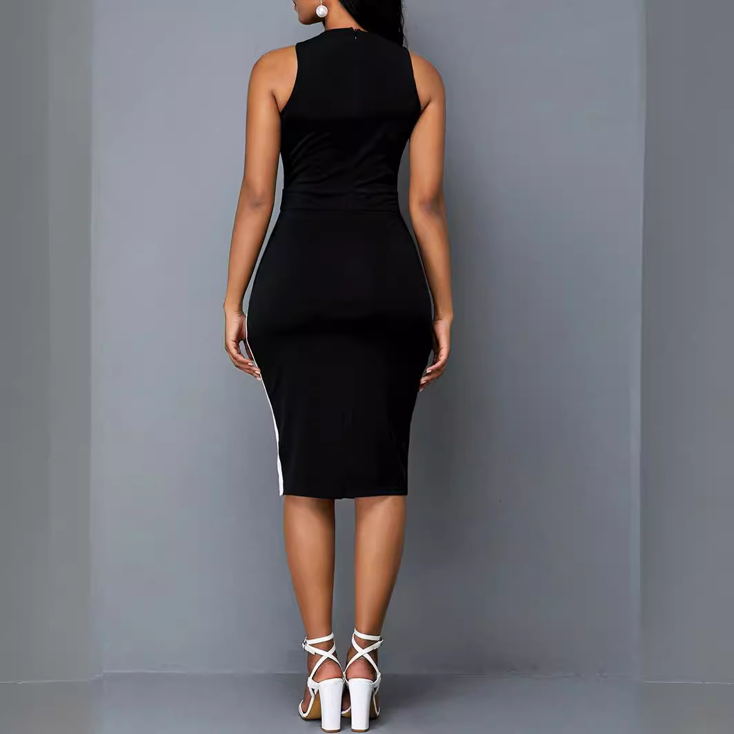 Nice-forever Spring Elegant Stylish Contrast Color Patchwork Office Work vestidos Business Bodycon Women Dress B571 210409